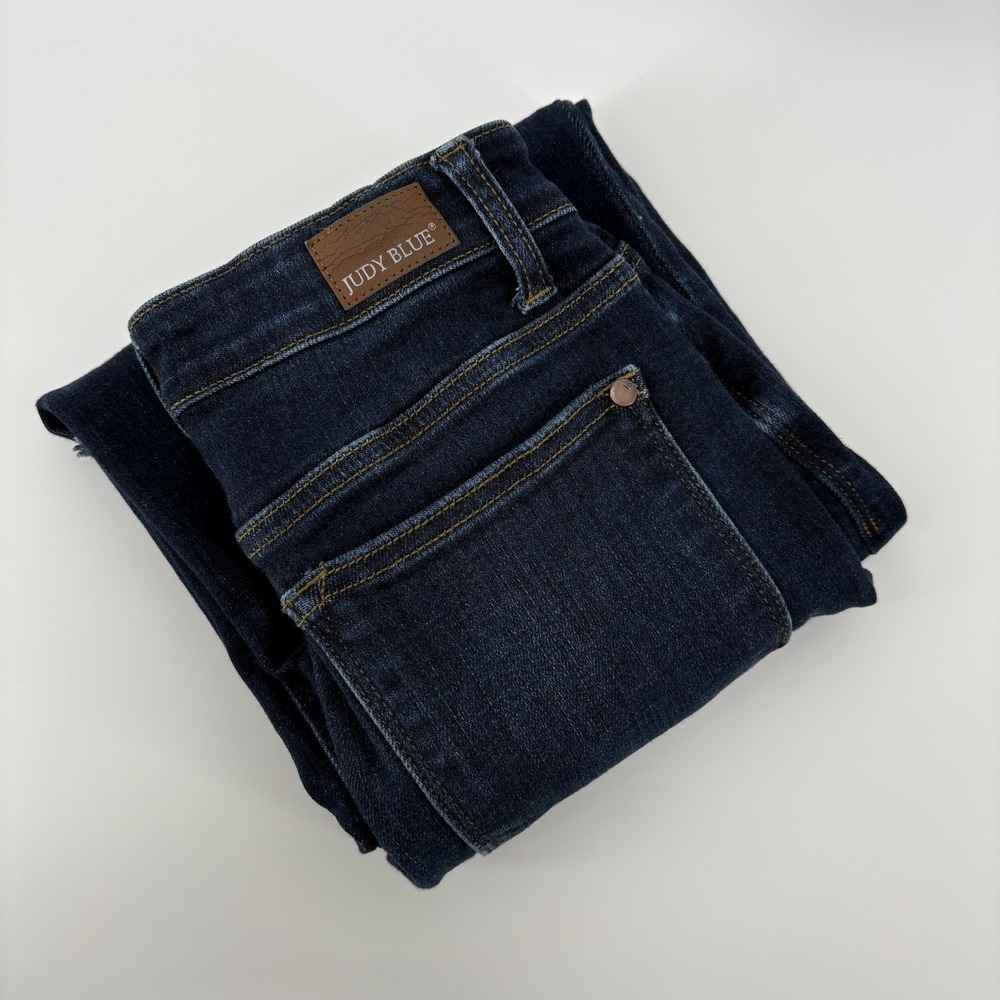 Judy Blue Jeans Womens 1/25 Dark Wash Wide‎ Leg Frayed Hem Stretch Denim Pants *